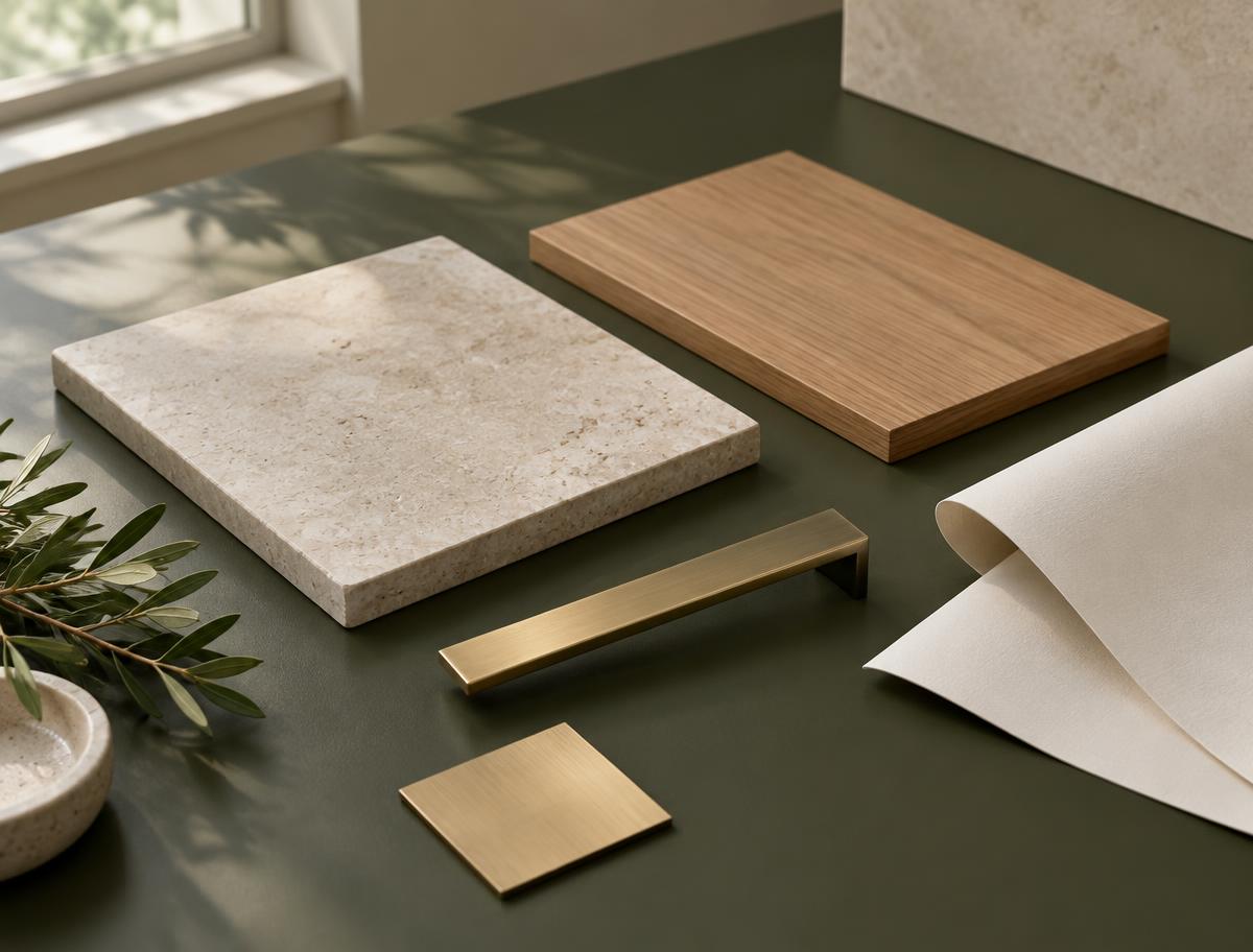 Material samples representing the planned finish for the new Sunny Dental clinic