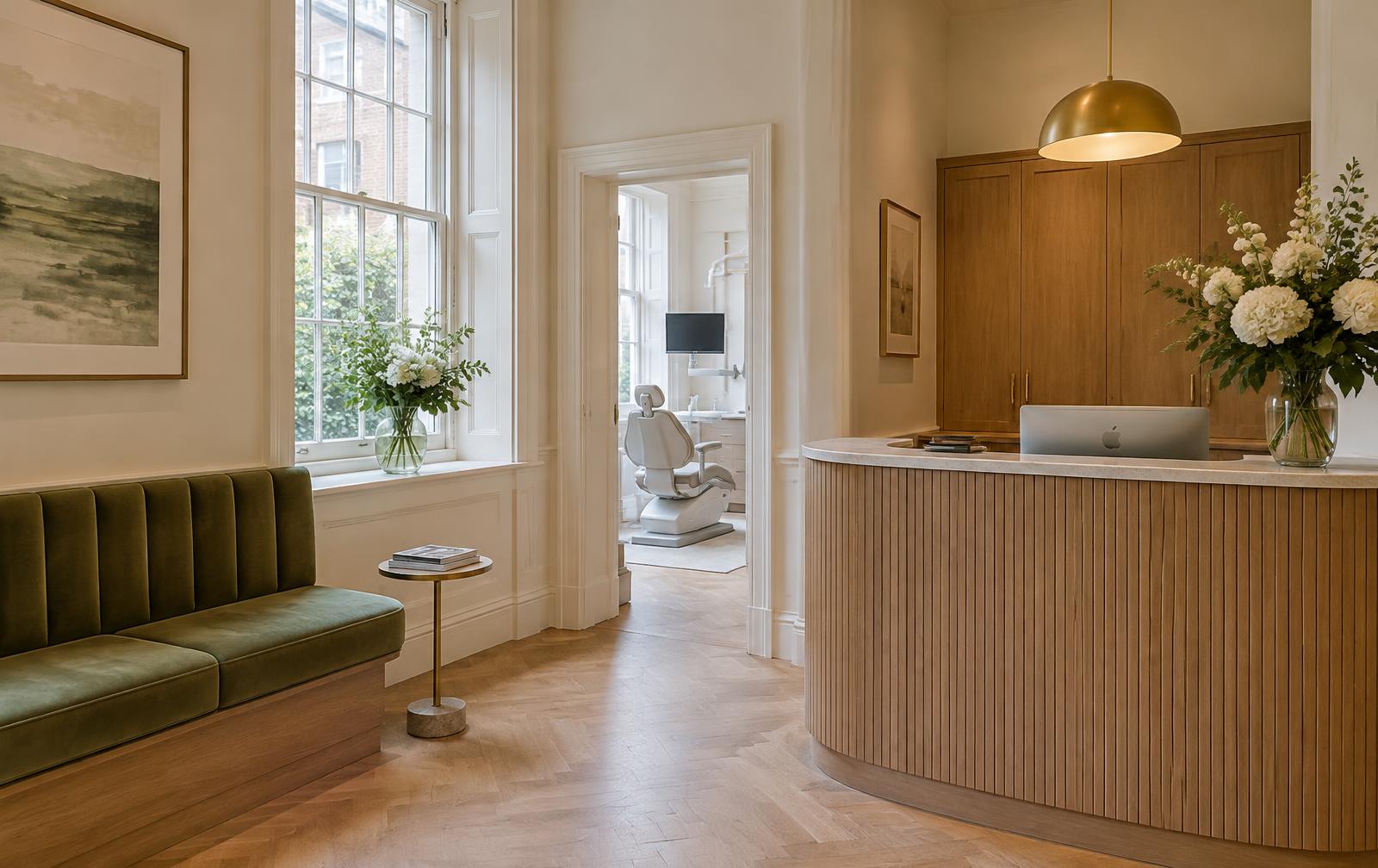 The reception and waiting area at Sunny Dental in Twickenham